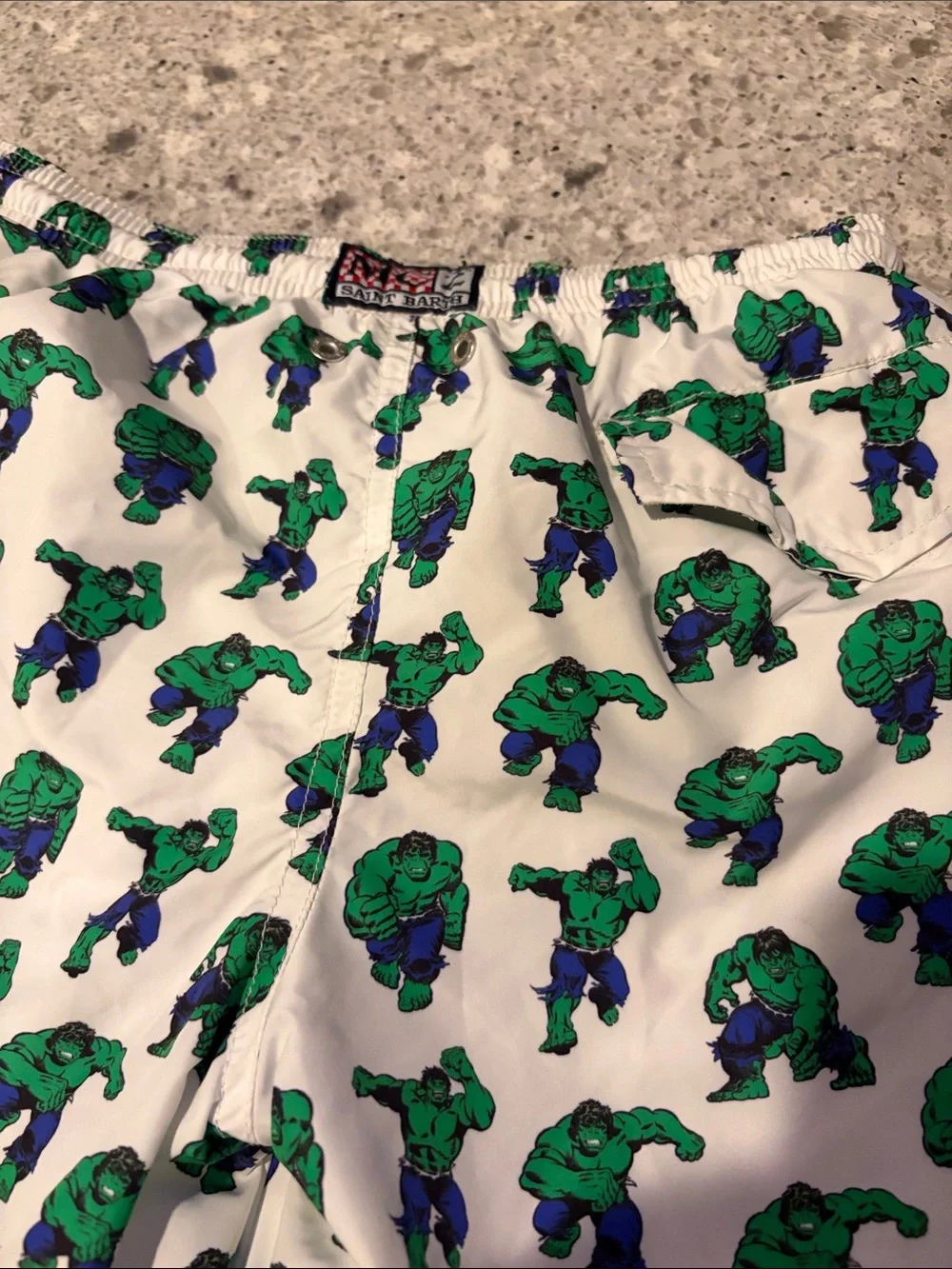 MC2 Saint Barth White Swim Trunks with Green Hulk Print